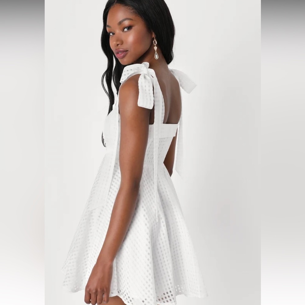 NEW Lulus Forever Darling White Gingham Burnout Tie-Strap Mini Dress - Size M